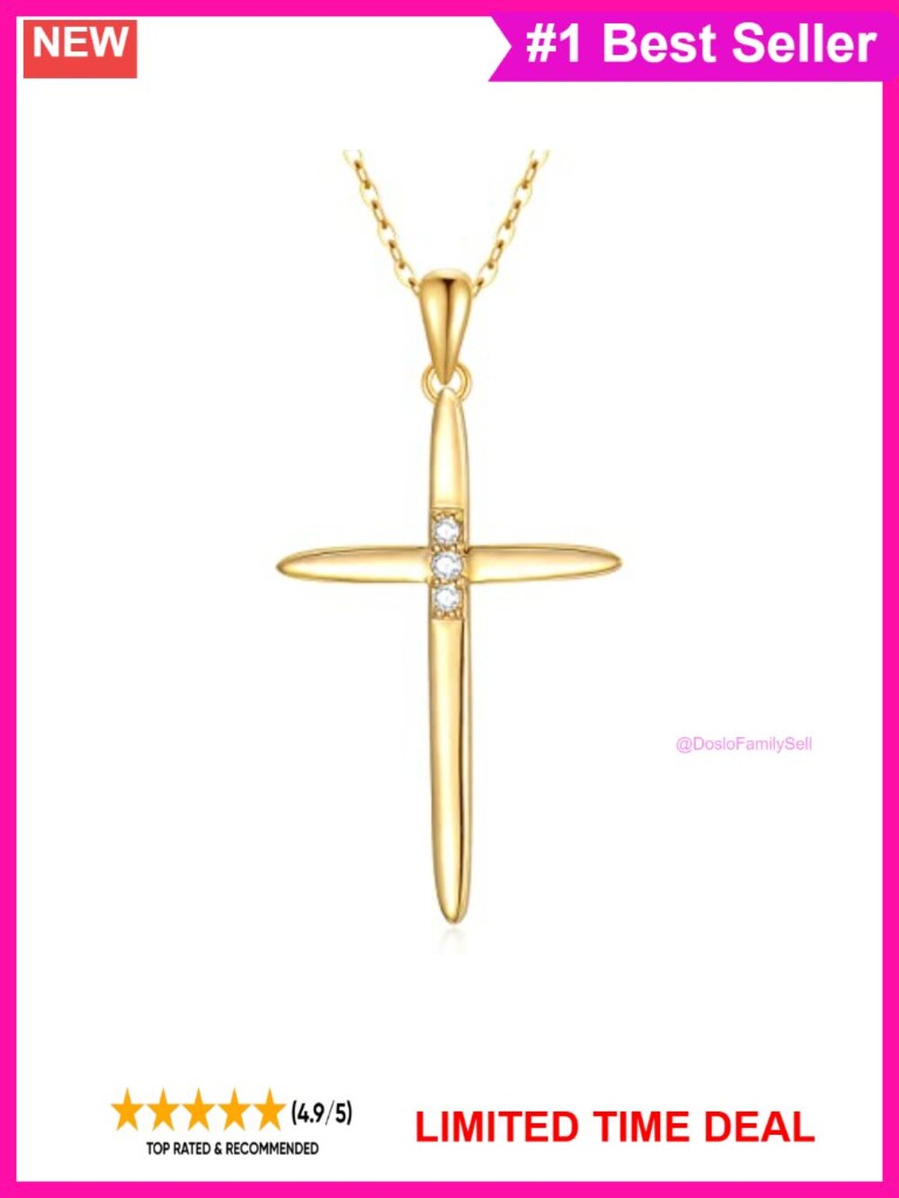 14K Solid Gold Diamond Cross Pendant Necklace for Women Religious Jewelry